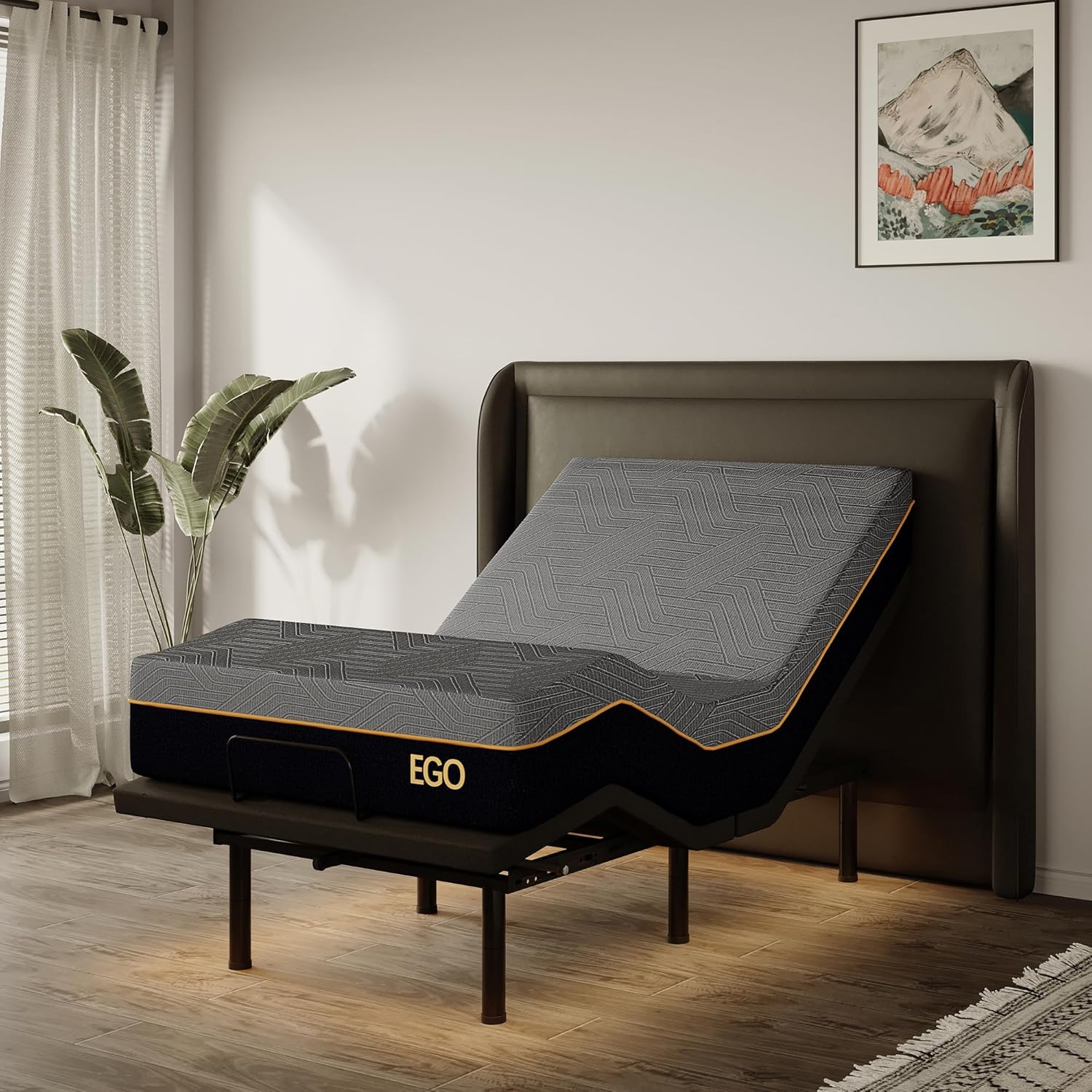 Split King Adjustable Bed Frame and 14 Memory Foam Mattress. Independent Head and Foot Incline Electric Bed with Massage. Wireless Remote. Zero Gravity. LED Lights. USB Ports. Adjustable Legs