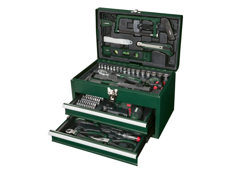PARKSIDE® Boîte à outils métal 4V et Set de tournevis PWBM A1