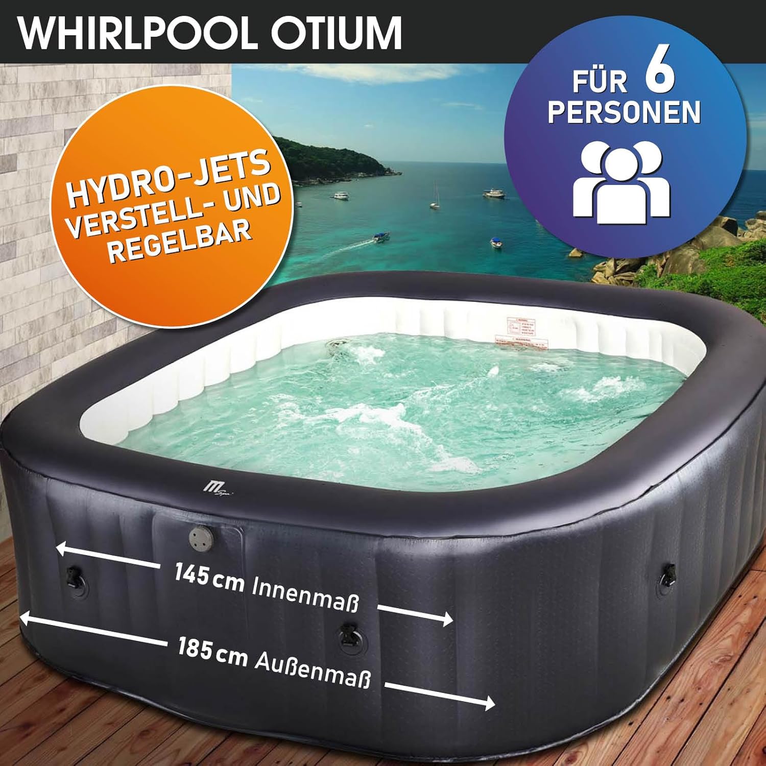 BRAST® MSpa Inflatable Whirlpool. 4-8 People. Many Models. Round and Square. Diameter 125-224 cm