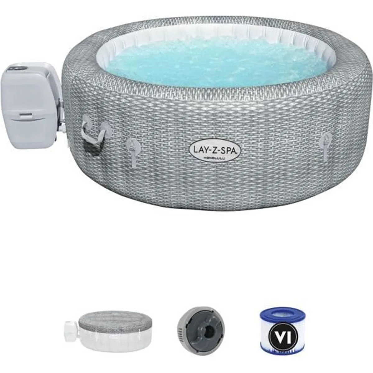 Spa gonflable BESTWAY - Lay-Z-Spa Honolulu - 196 x 71 cm - 4 à 6 places - Rond (Avec couverture. pompe. cartouche et diffuseur)