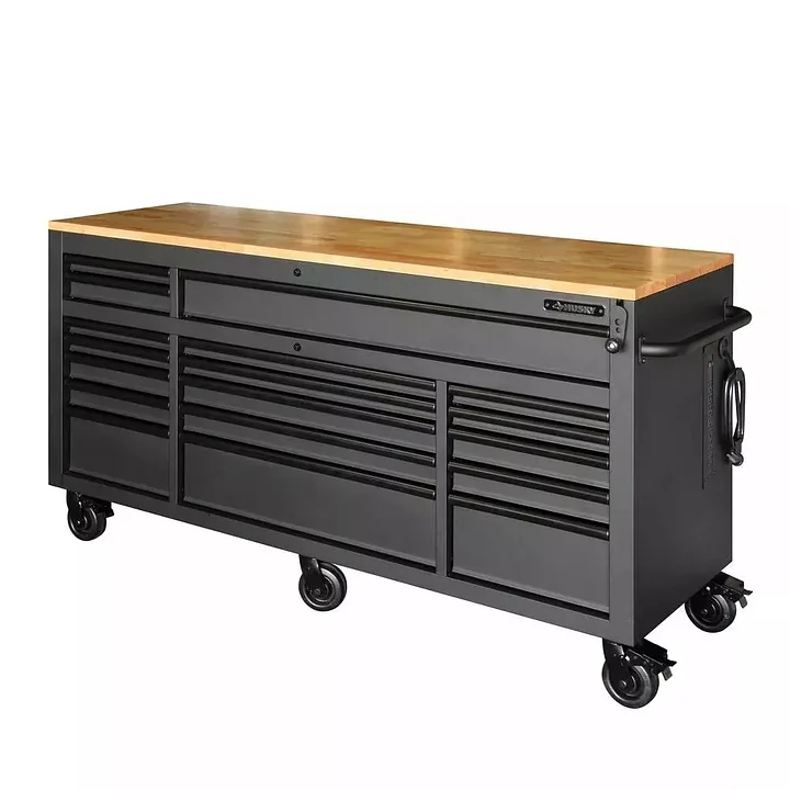 HEAVY-DUTY 72 IN. W 18-DRAWER. DEEP TOOL CHEST MOBILE WORKBENCH IN MATTE BLACK WITH ADJUSTABLE-HEIGHT HARDWOOD TOP