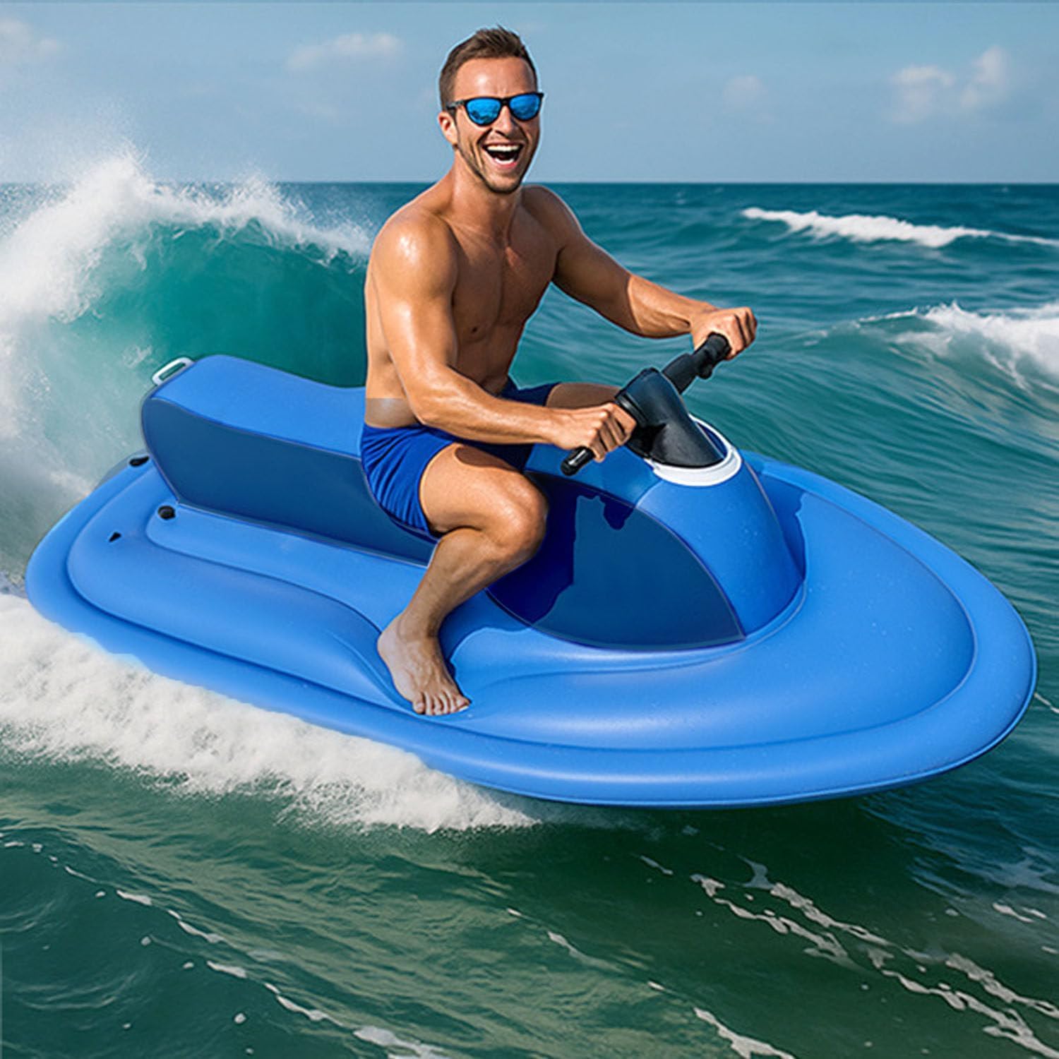 Inflatable Jet Boat for 2 Adults. 485lb Capacity Motorboat with Optional Scooter. Dual-Fin Safety Design. 10-Speed (7km/h Max) & 130Min Runtime for Pool. Lake. Ocean Use