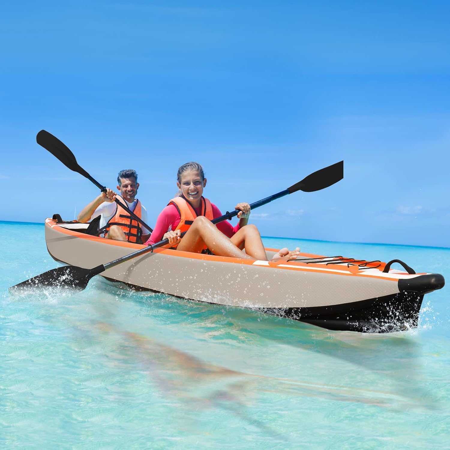 Bonnlo Inflatable Kayak Foldable Adult Kayak with Seat. Footrest. 7.6ft Aluminum Paddle. Output-Input Air Pump (Suitable for 1 Person. 2 Persons. 2 Persons plus 1 Child). Easy to Track. Dropstitch