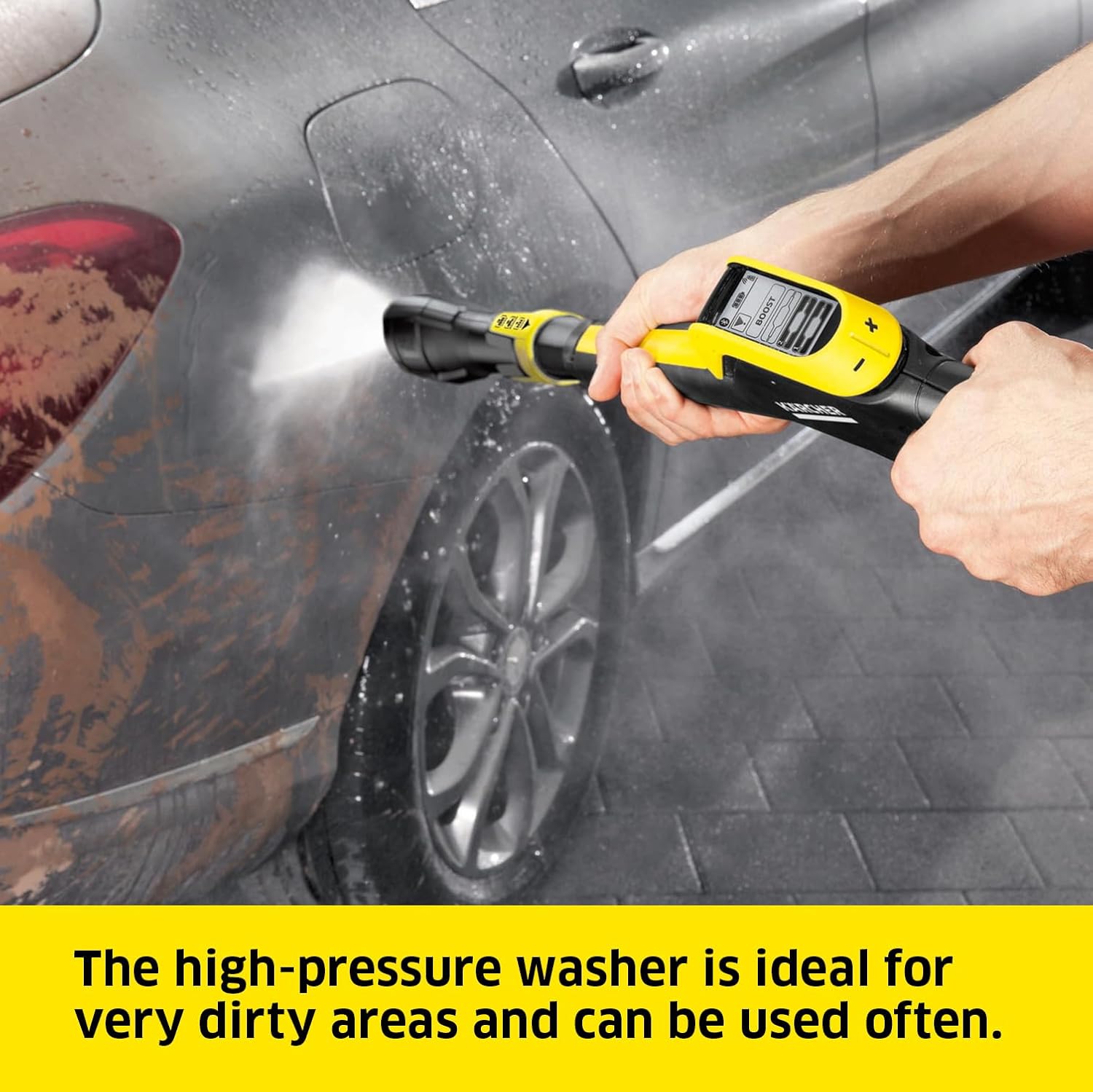 Kärcher K 5 Premium Smart Control Pressure Washer. Pressure: max. 145 bar. Flow Rate: 500 l/h. Area: 40 m²/h. Water Filter. Weight: 13.9 kg. high-Pressure Hose and Gun. Multi Jet Spray Lance