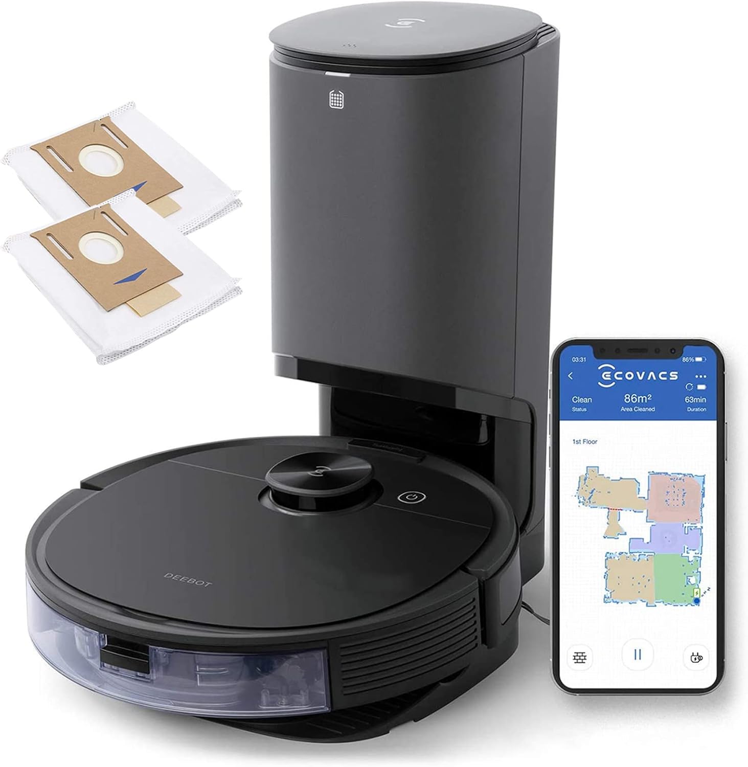 ECOVACS Deebot N8 Pro+ Robot Vacuum and Mop Cleaner - up to 60-Day Self Cleaning. Laser Navigation. Obstacle Avoidance. Multi-Floor Mapping. 2600Pa Suction. Alexa Compatible.Black