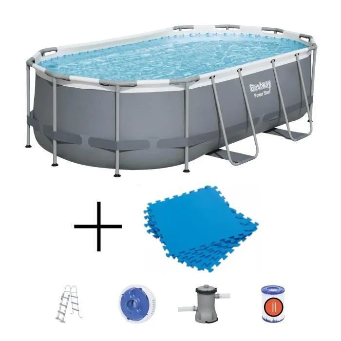BESTWAY Above Ground Tubular Pool Kit - Power Steel™ - 427 x 250 x 100 cm + Set of 9 Protective Tiles