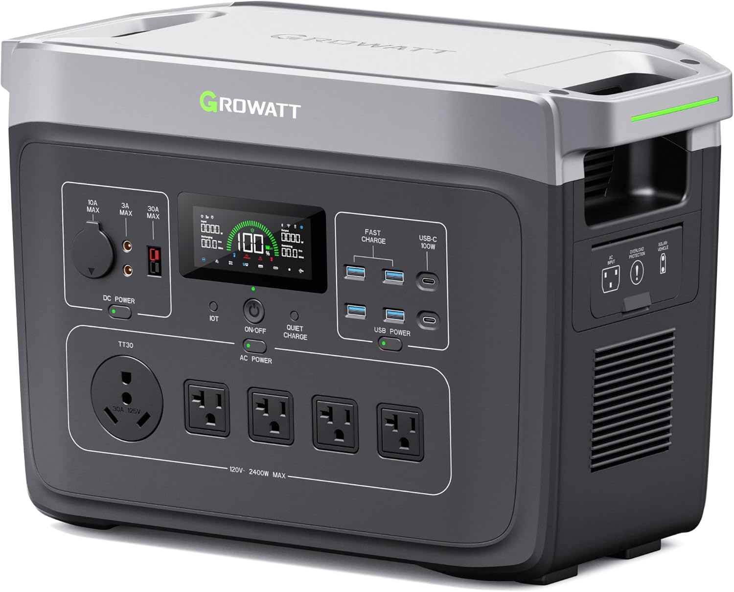 GROWATT Portable Power Station ，INFINITY 2000 Black Electric Solar Generator，2048Wh LifePO4 Battery,2400W AC Output for Home Use, Outdoor Camping, RVs and Emergency Backup(Solar Panel Optional)
