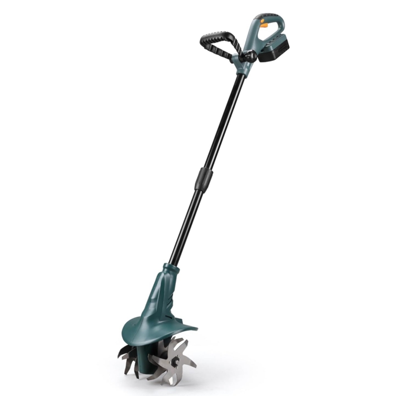 FISHTEC Wireless motor hoe with lithium battery 18 V. working width: 20 cm. working depth: 8 cm. 4 routers. ergonomic double handle. battery and charging station incl.