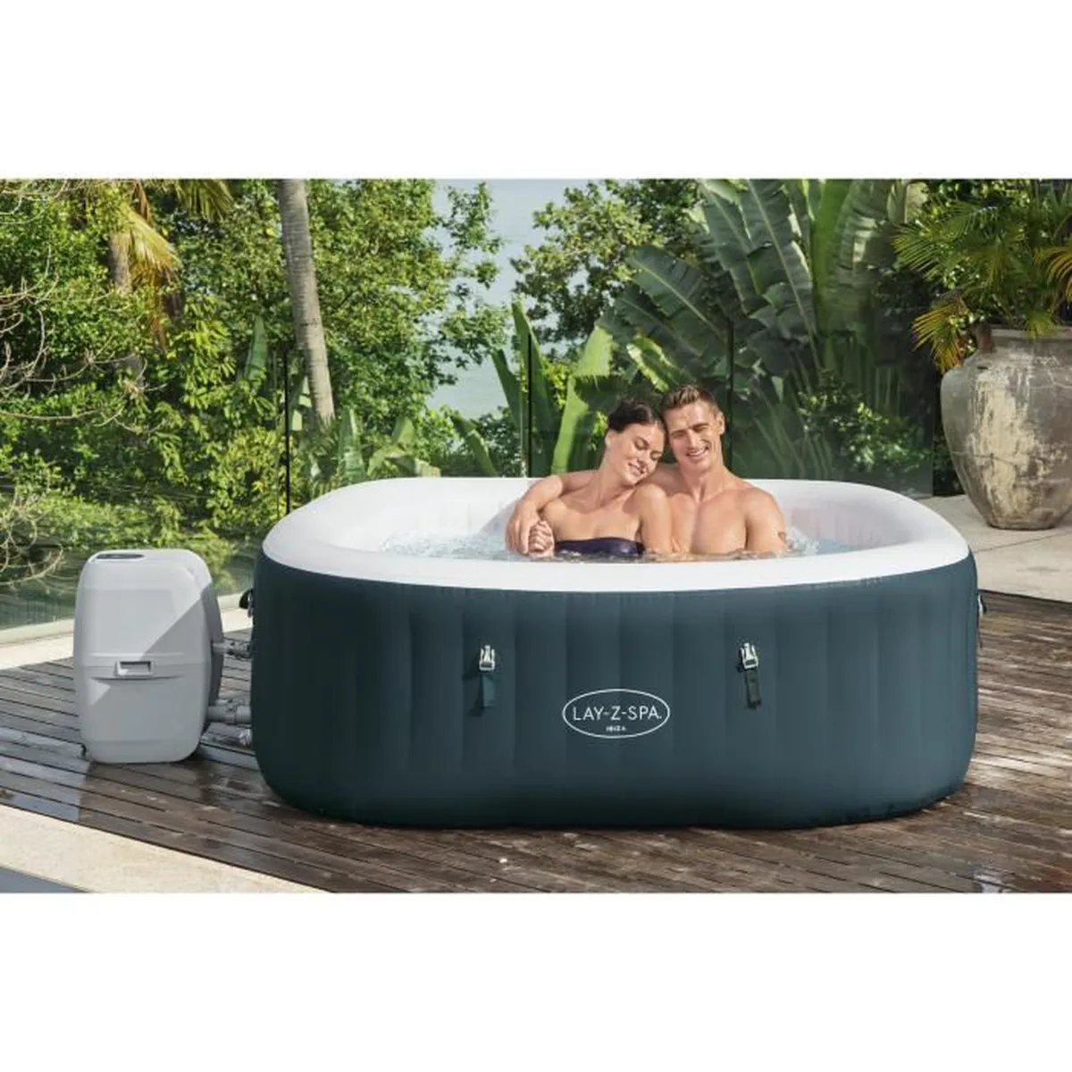 Spa gonflable BESTWAY - Lay-Z-Spa Ibiza Airjet - 180 x 180 x 66 cm - 4/6 places - Carré (+ couverture. cartouche. diffuseur)