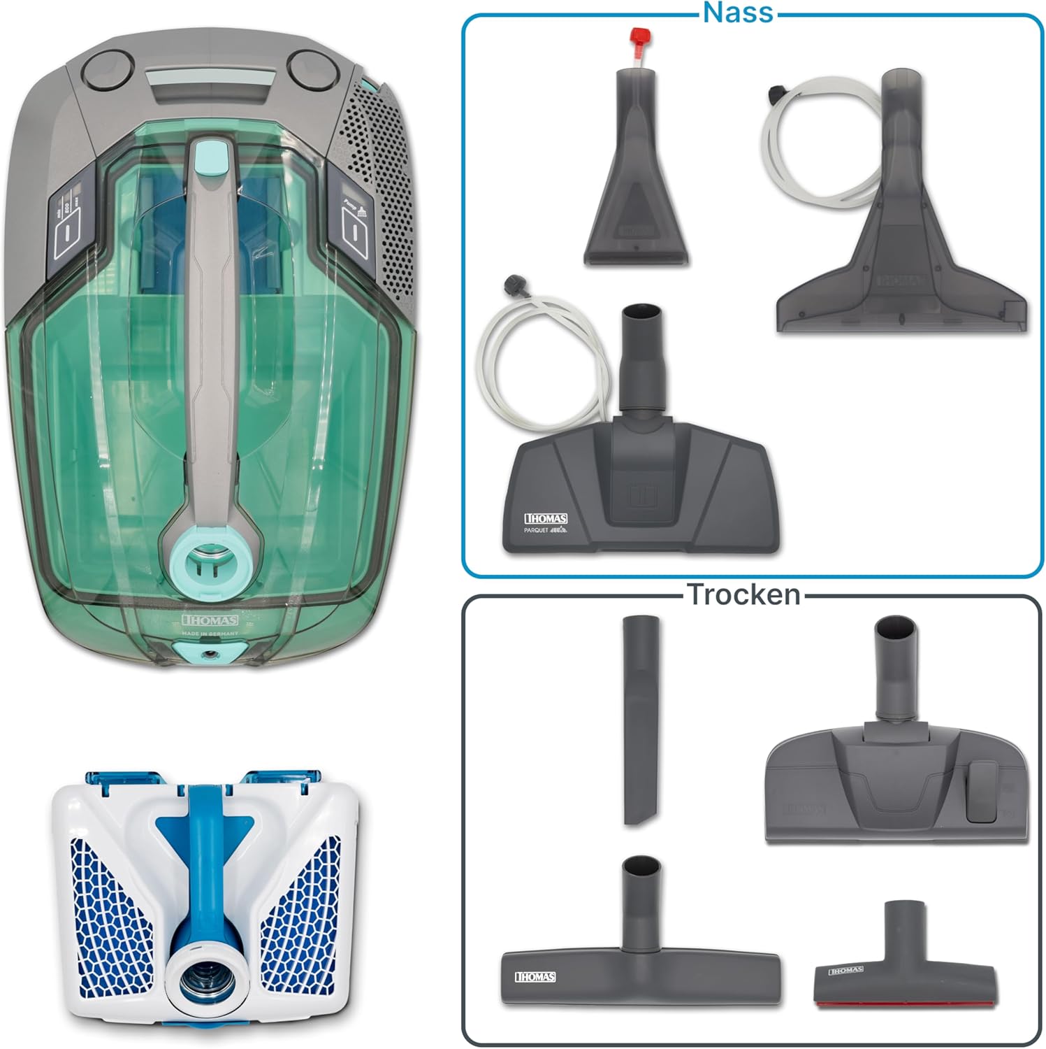 Thomas Multi Clean X10 Parquet Cylinder 6L 1700W Green.Grey - vacuum cleaners (Cylinder. Dry&Wet. Home. Carpet. Hard floor. Green. Grey. Stainless steel)