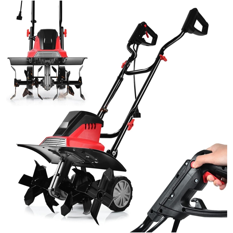 RELAX4LIFE Electric Tiller 1500 W at 400 RPM. Tiller with Working Depth 22 CM. Width 43 CM and 6 Blades. Foldable Handle and Safety Button for Garden (1500W)