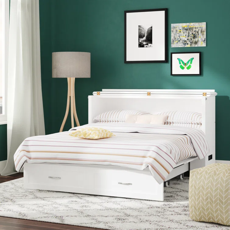 Atiyah Murphy Bed Chest with 6 Mattress. Storage and Built-in Charger (White)