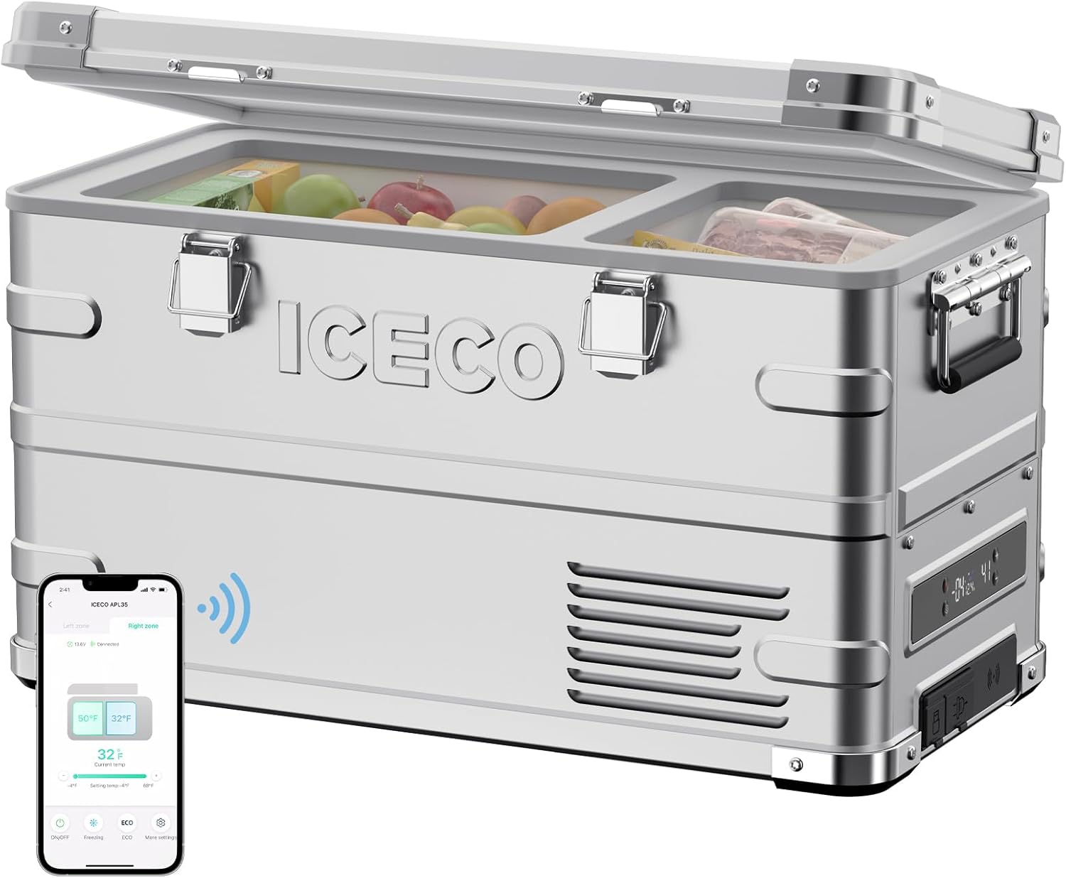 ICECO APL35 12 Volt Car Refrigerator. 37 Quart (30 Liter) Light Duty Aluminum 12v Portable Fridge Freezer. SECOP Nano Compressor. -4℉~68℉. 12/24V DC. 100-240V AC for Outdoor. Camping. RV. Truck. Boat