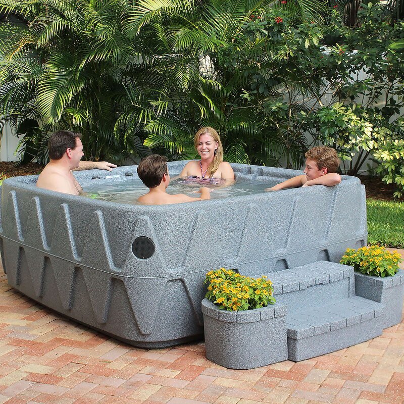 AquaRest Spas Premium 500 5-Person Lounger Plug and Play with 29 Stainless Jets. Ozone. and LED Waterfall
