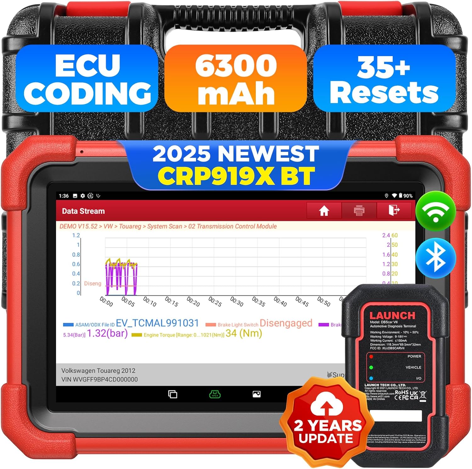 LAUNCH X431 CRP919XBT Elite OBD2 Scanner 2025 Wireless Bidirectional Tool. ECU Coding. CANFD&DOIP. Full System Car Diagnostic Tool. FCA AutoAuth. V.A.G Guided. IMMO. 35  Resets. 2 Years Free Update