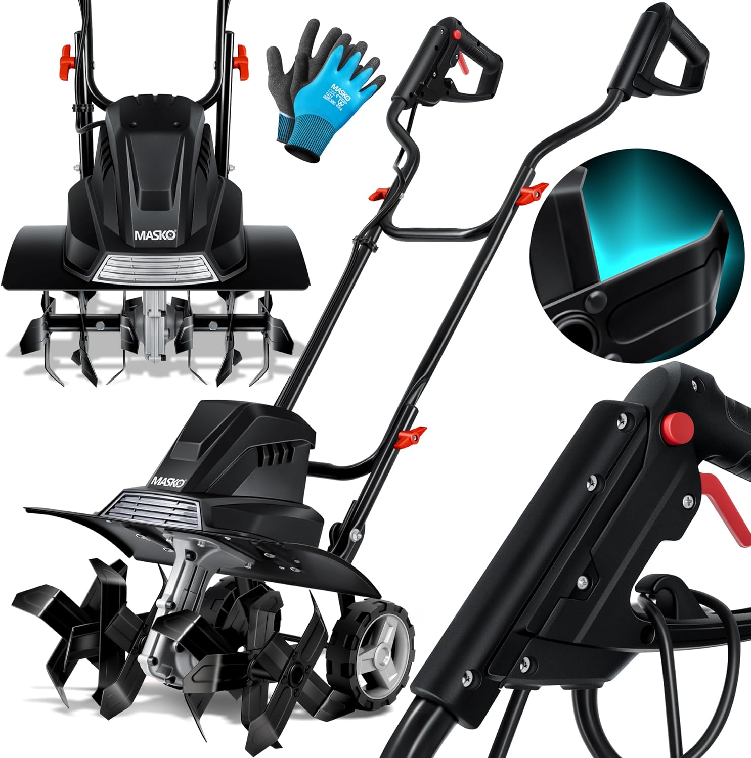 MASKO Electric tiller 1500 Watts | 45cm Working Width. 20cm Working Depth | Weeder | Strawberry Tiller | Cultivator | Garden Milling Machine | Electric hoe. Orange