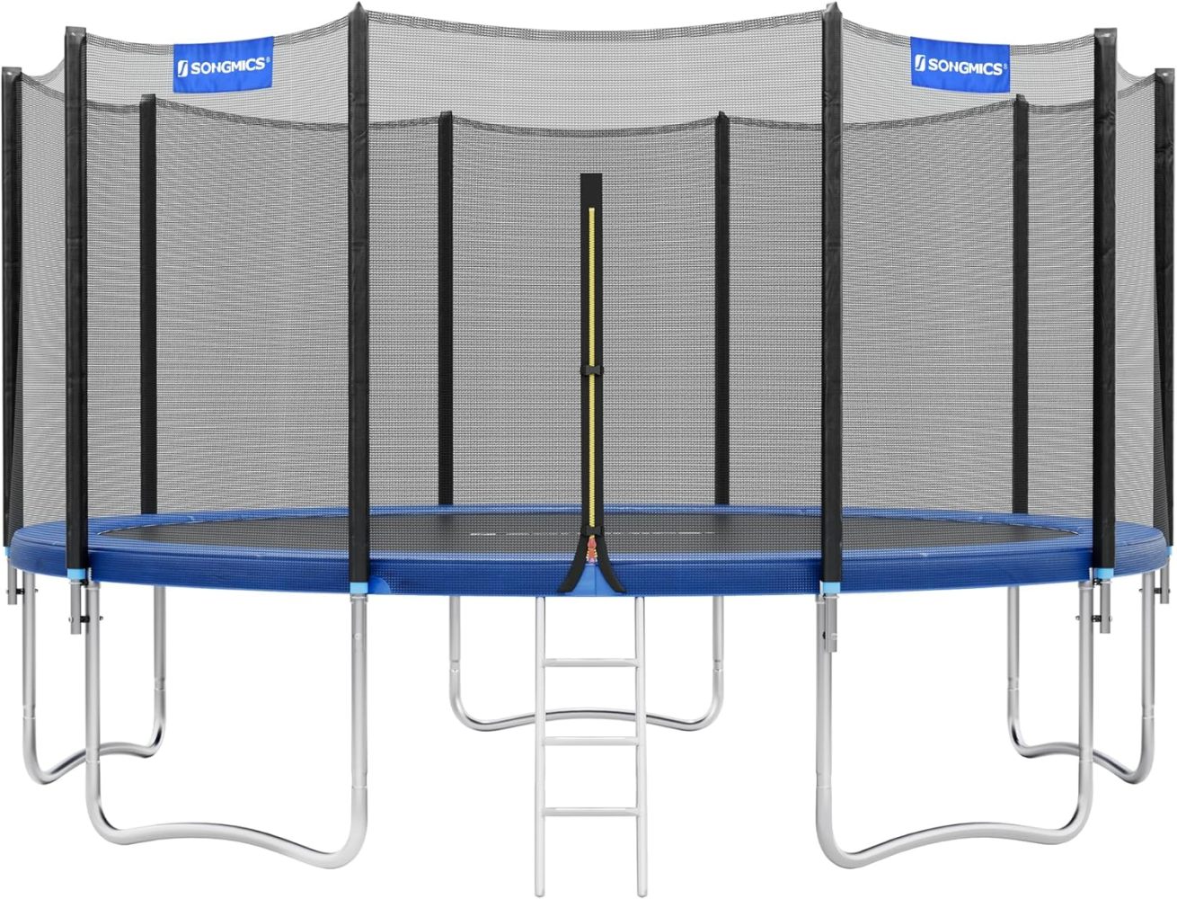 SONGMICS Outdoor Trampoline Ø 427 cm. Round Garden Trampoline with Safety Net. Ladder and Padded Poles