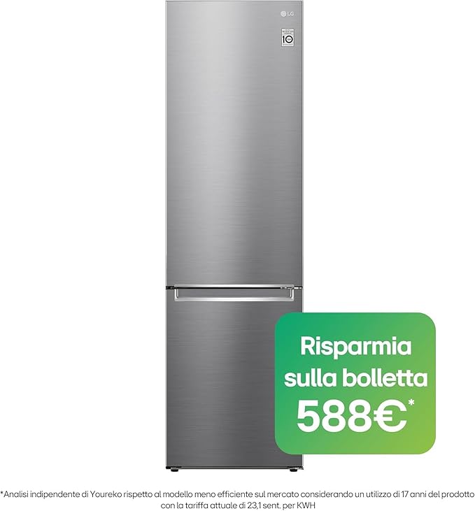 LG GBB62PZGGN Frigorifero Combinato Total No Frost con Congelatore. 384 L. 35 dB. Compressore Smart Inverter. Linear Cooling. Door Cooling. Fresh Converter - Frigo con Freezer e Display LED Interno [Classe di efficienza energetica D]