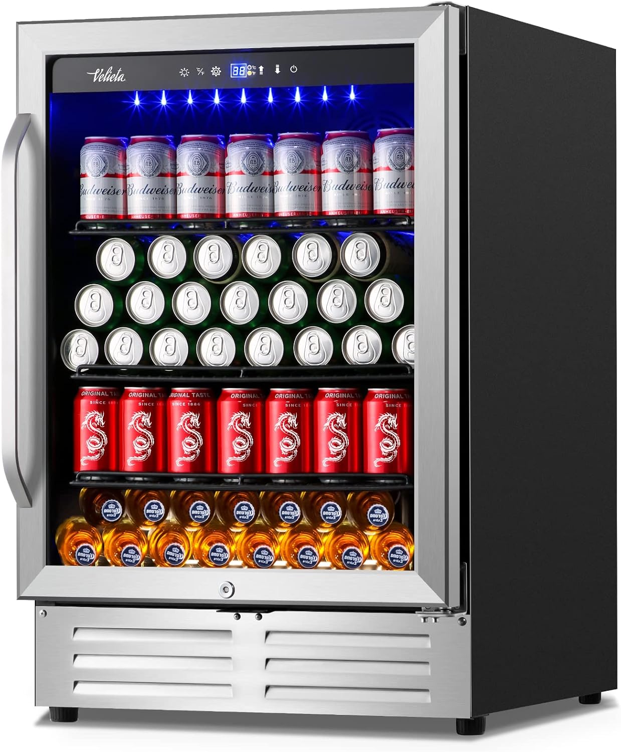 Wine and Beverage Refrigerator Upgraded. 24 Inch Beverage Refrigerator Cooler Dual Zone with Glass Door. Under Counter or Freestanding Beverage Fridge with Large Capacity. Advanced Cooling System