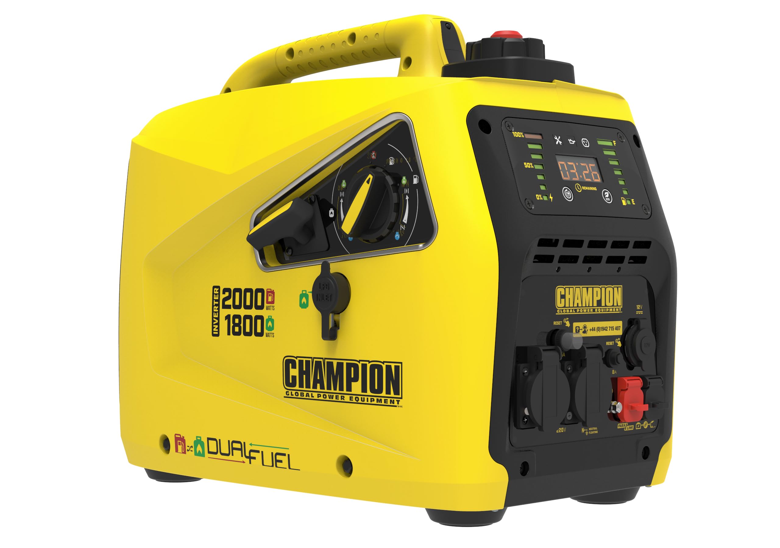 Champion Power Equipment Petrol + Gas Power Generator (2000 Watt. Power Inverter. Generator with LED Display. Dual Fuel. Extremely Quiet) 8200i-E-DF-EU. Yellow