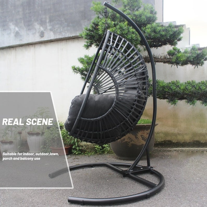 Hammock Wicker Swing Egg Chair Outdoor Backyard or Indoor With Stand Rain Cover Included