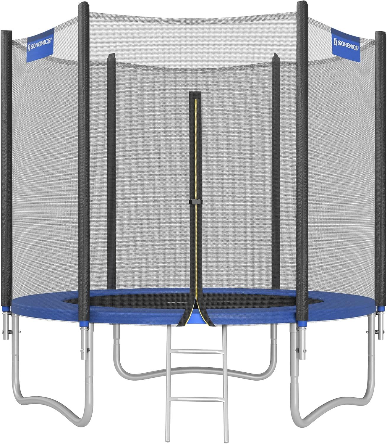 SONGMICS Outdoor Trampoline Ø 244cm. Round Garden Trampoline with Safety Net. Ladder and Padded Poles