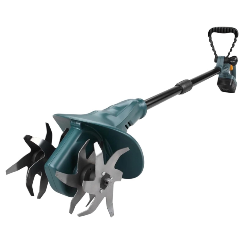 FISHTEC Wireless motor hoe with lithium battery 18 V. working width: 20 cm. working depth: 8 cm. 4 routers. ergonomic double handle. battery and charging station incl.