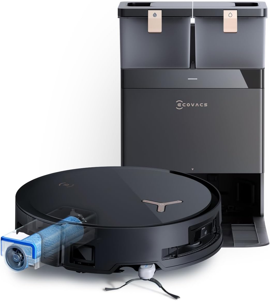 ECOVACS DEEBOT X8 PRO OMNI Robot Vacuum and Mop. 18000Pa. OZMO ROLLER Instant Self-Washing Mopping. 40-75℃ Hot Water Mop Washing. Auto Cleaning Solution Adding. Hot Air-Drying. Self-Emptying. Black