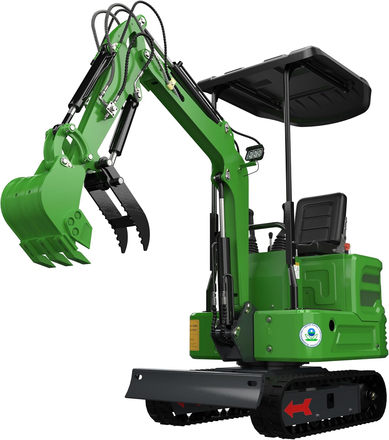 Domestic Gasoline Mini Excavator for Fathers Day. 1.2 Tons Crawler Digger with 13.5 HP B&S Engine. Hydraulic Thumb Clamp and Buckets. Work for Farm.Garden.Park.Construction Landscaping (Green1)