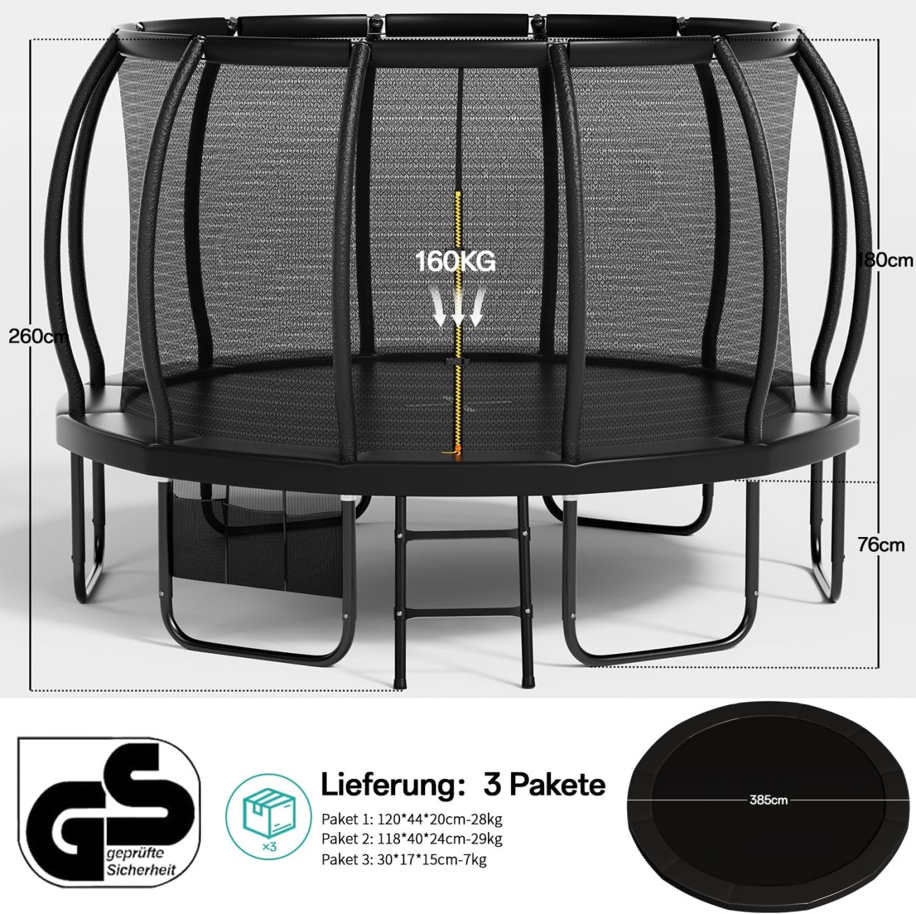 Flamaker Outdoor Children's Trampoline. Garden Trampoline Ø 427cm with Net. Ground Anchor. Sturdy Frame Construction. Weatherproof and Rustproof. Outdoor Trampoline for Children & Adults. Load Capacity 160kg