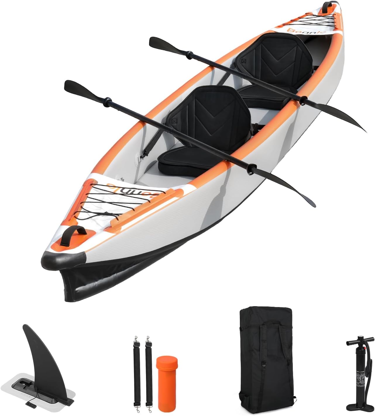 Bonnlo Inflatable Kayak Foldable Adult Kayak with Seat. Footrest. 7.6ft Aluminum Paddle. Output-Input Air Pump (Suitable for 1 Person. 2 Persons. 2 Persons plus 1 Child). Easy to Track. Dropstitch