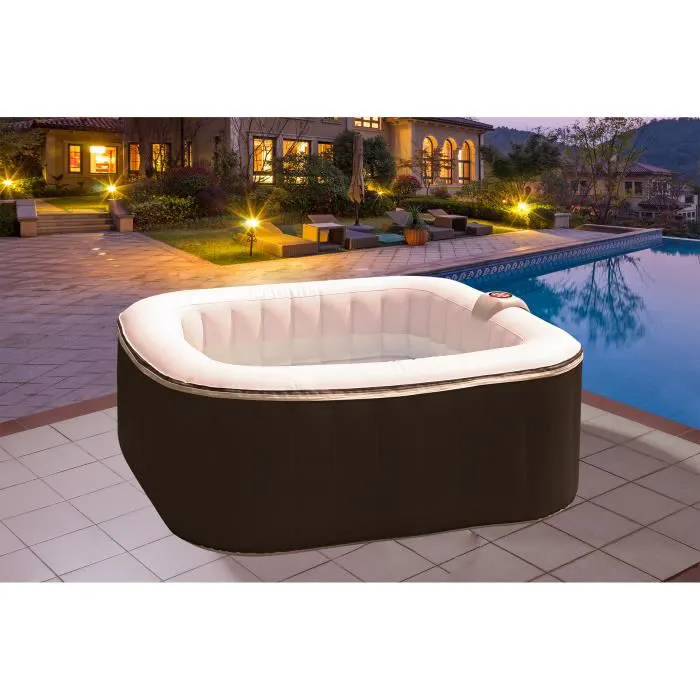 Spa gonflable SUNSPA - AC01 - 157 x 67 cm - 4 places - Carré (Livré avec filtre. cadenas. tapis de sol et couverture)