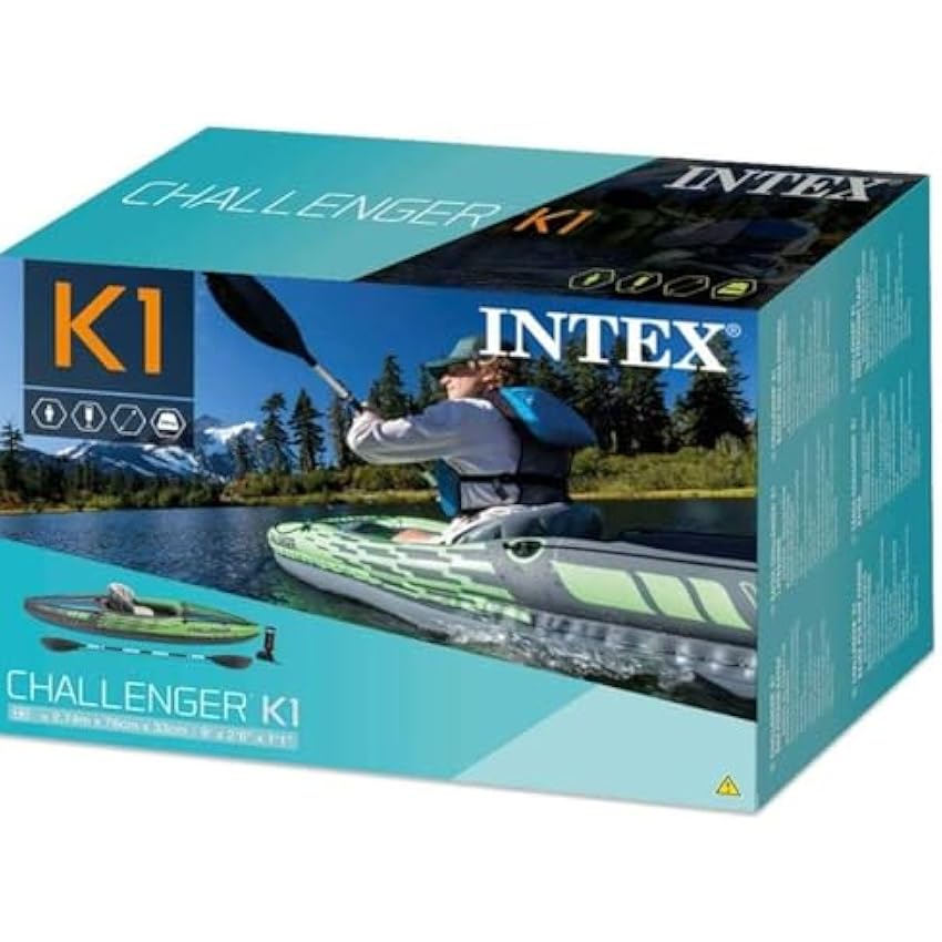 Intex Challenger Kayak. Man Inflatable Canoe with Aluminum Oars and Hand Pump