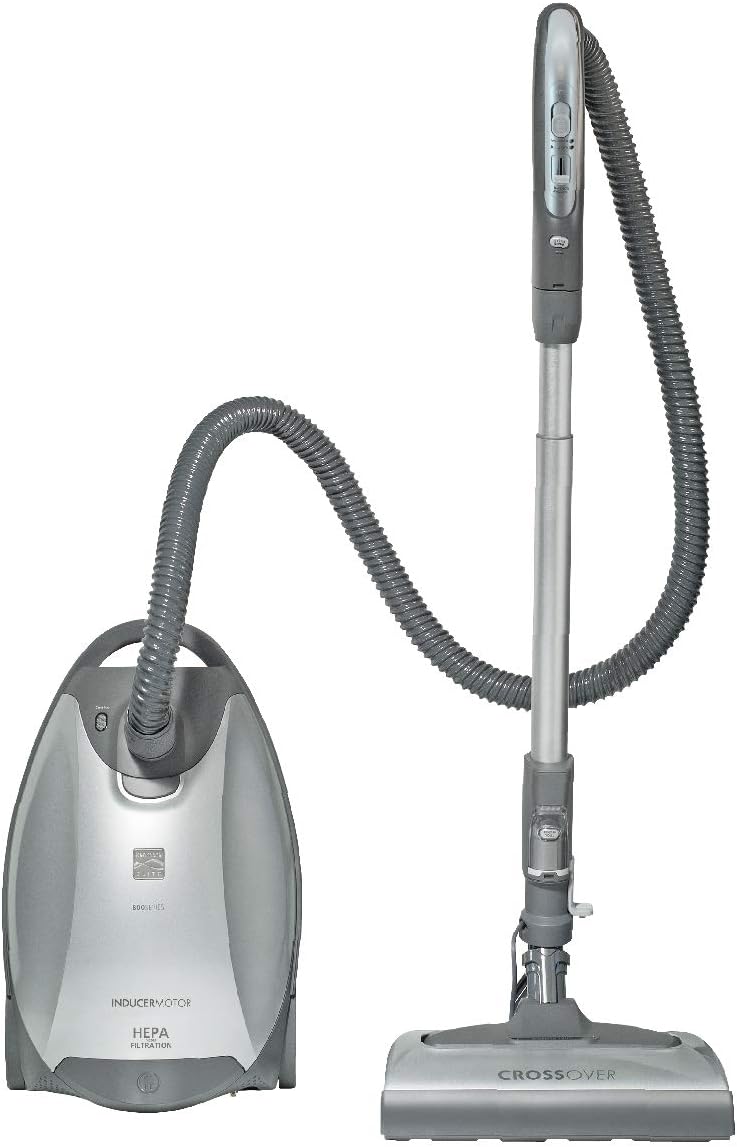 Kenmore Elite 21814 Pet Friendly CrossOver Lightweight Bagged HEPA Canister Vacuum with Pet PowerMate. Extended Telescoping Wand. Retractable Cord. 2 Floor Nozzles. and 4 Cleaning Tools-Silver/Gray