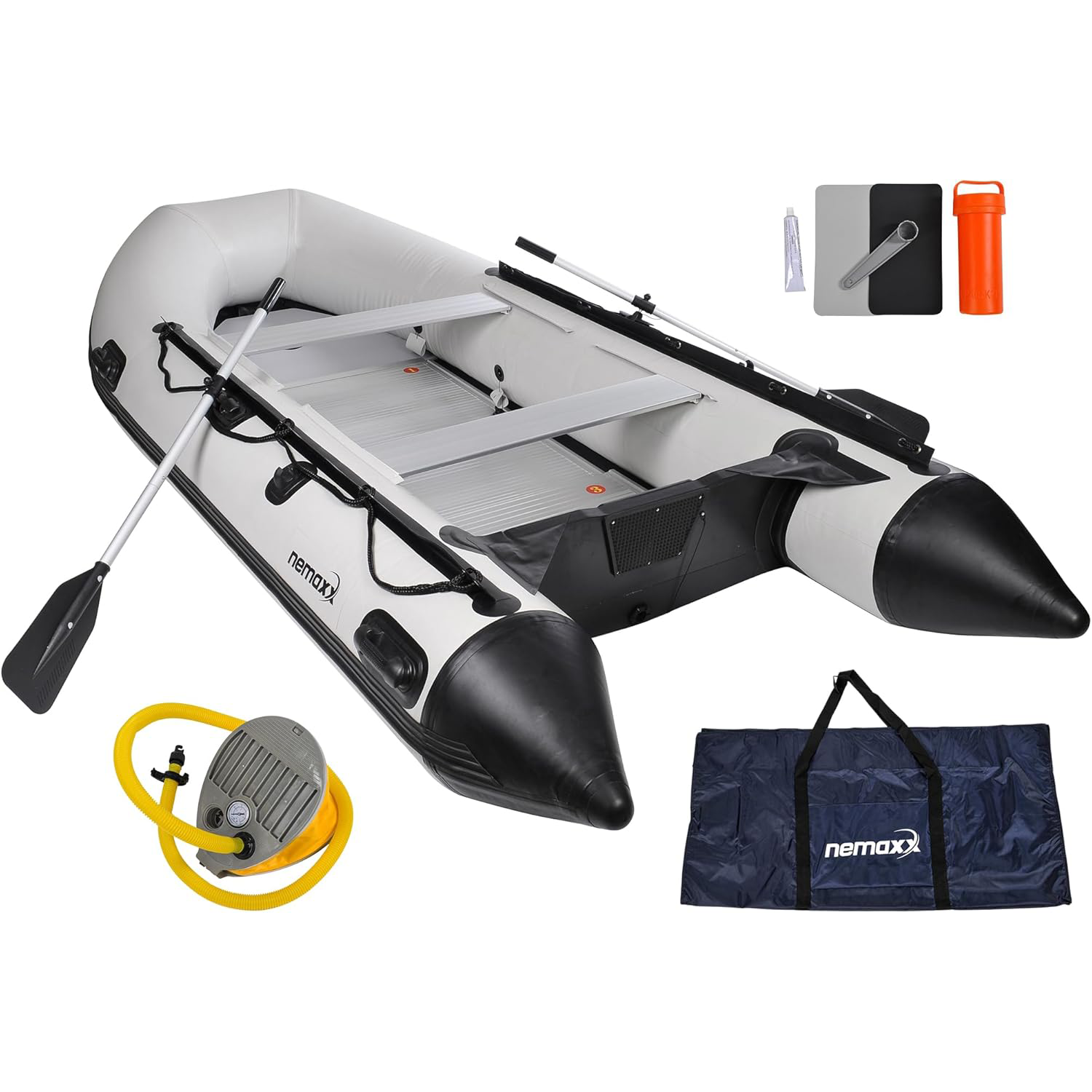 NEMAXX® Bateaux pneumatiques professionnels[INCL. 2 PAGAIES. SAC+POMPE À AIR] – Bateaux gonflables à rames – Bateaux de pêche. bateaux pneumatiques – Pour 2.5.7 personnes (Longueur: 230cm.330cm.380cm)