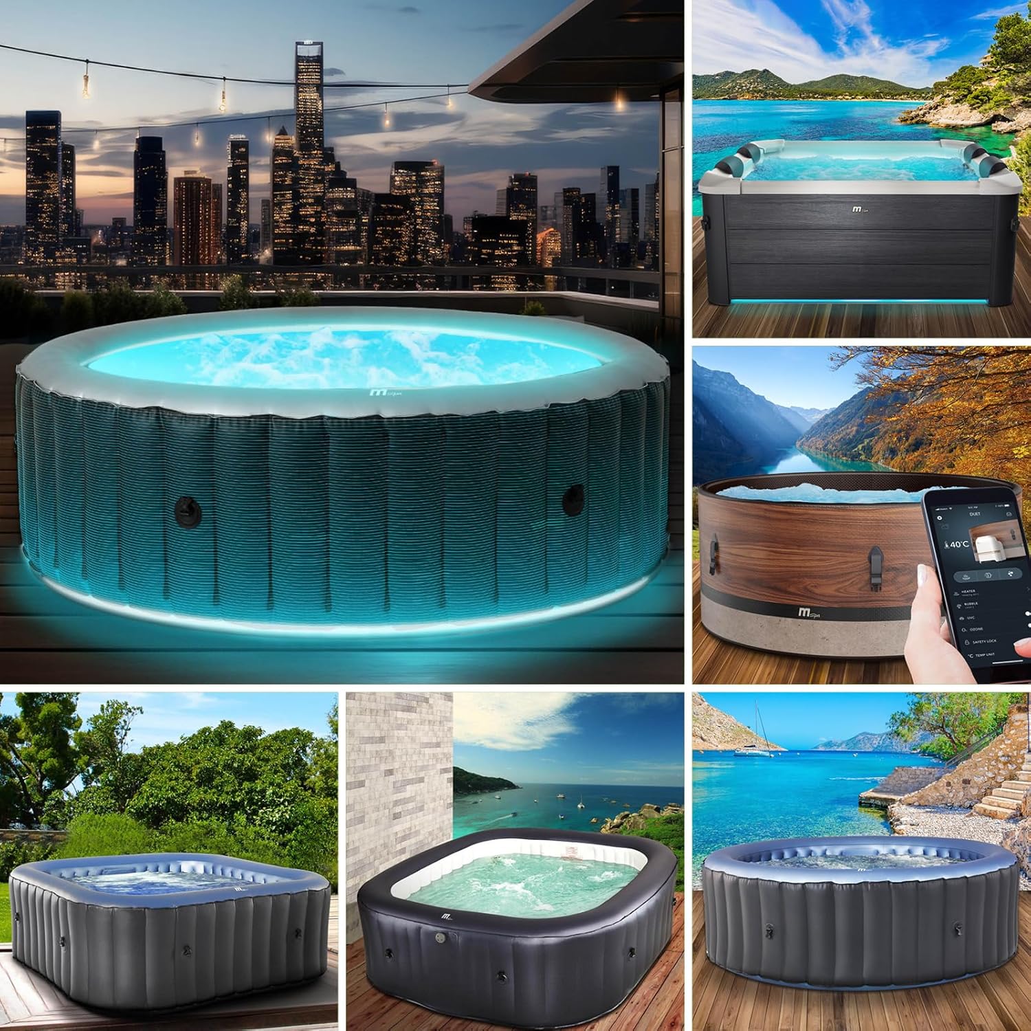 BRAST® Whirlpool Inflatable MSpa | 4-8 People | Many Models Round and Square | Diameter 125-224 cm