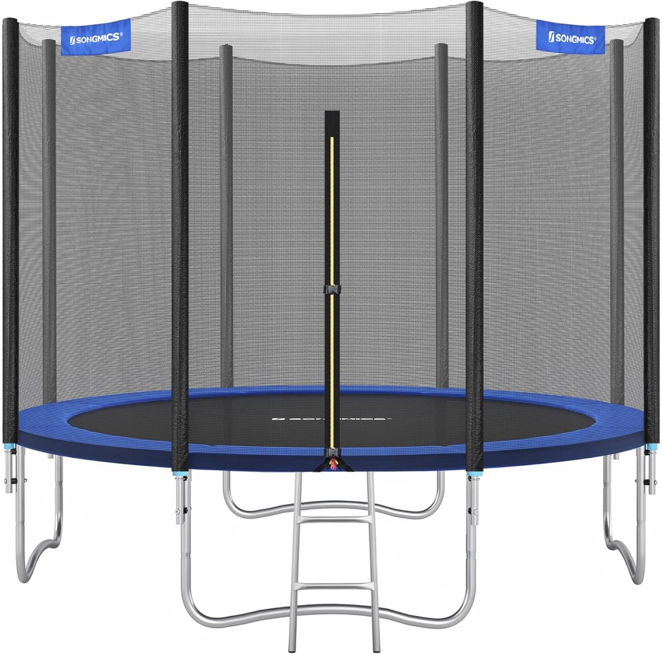 SONGMICS Outdoor Trampoline Ø 183cm. Round Garden Trampoline with Safety Net. Ladder and Padded Poles
