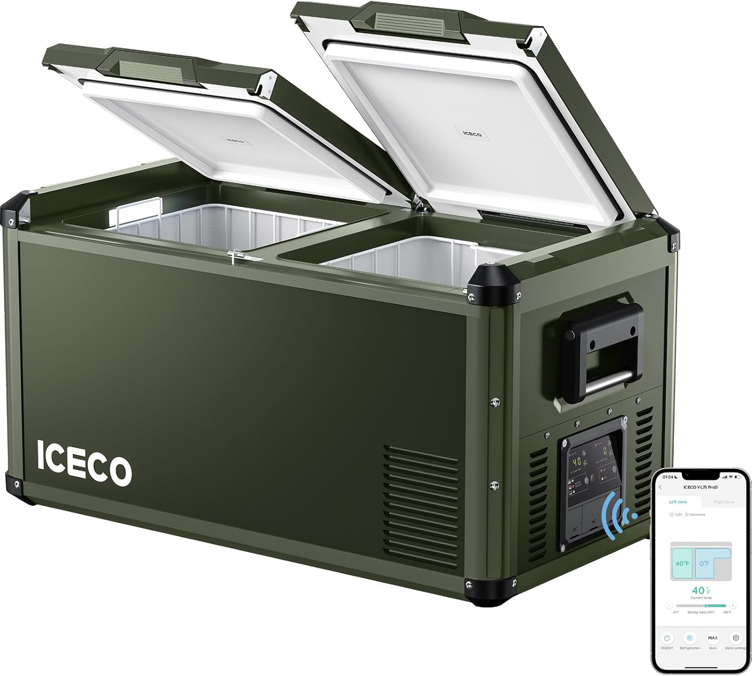 ICECO VL90 ProD Portable Refrigerator. Multi-directional Lid. Dual USB & DC 12/24V. AC 110-240V. 90L DUAL Zone Steel Compact Refrigerator Powered by SECOP. 0℉-50℉. Home & Car Use [Upgrade. 95 Quarts]