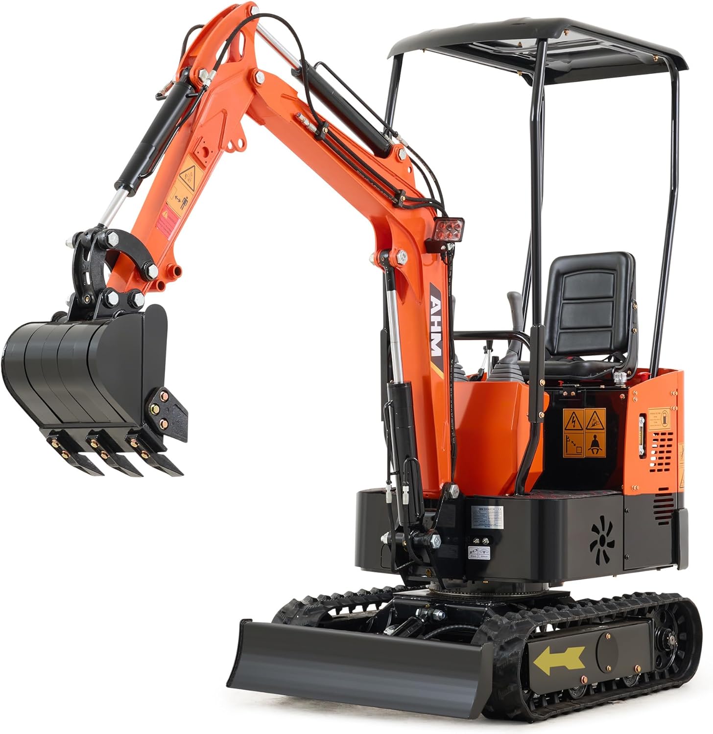 AHM Mini Excavator Machine. 1 Ton Mini Crawler Excavator with 13.5 hp EPA Certified Engine & All-Terrain Tracks. Trench Digger with Canopy & Adjustable Seat for Garden Farm Park Construction Site