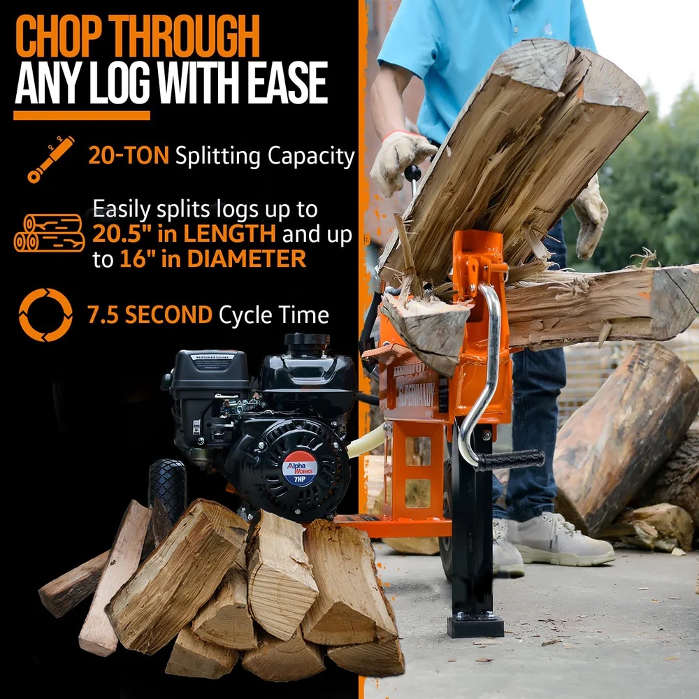 Super Handy GUO077 Portable 20 Ton Gas Powered Log Splitter