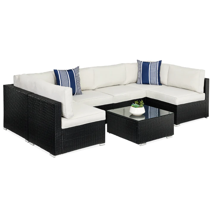 7-Piece Modular Wicker Sectional Conversation Set w/ 2 Pillows. Cover