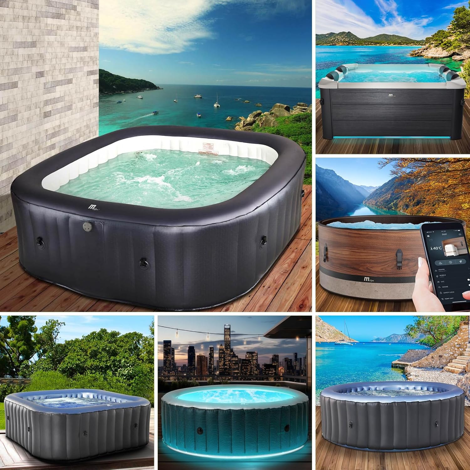 BRAST® MSpa Inflatable Whirlpool. 4-8 People. Many Models. Round and Square. Diameter 125-224 cm