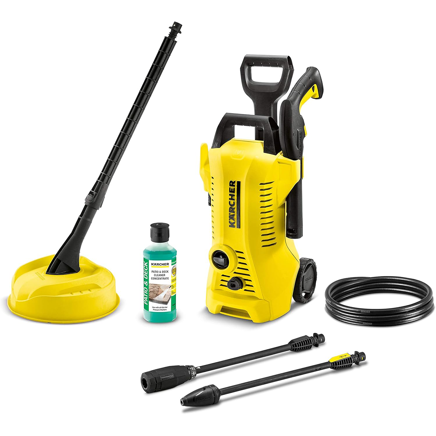 Kärcher K 2 Power Control Home pressure washer. pressure: max. 110 bar. flow rate: 360 l/h. area: 20 m²/h. water filter. weight: 4.0 kg. high-pressure gun. dirt blaster. spray lance. Home Kit