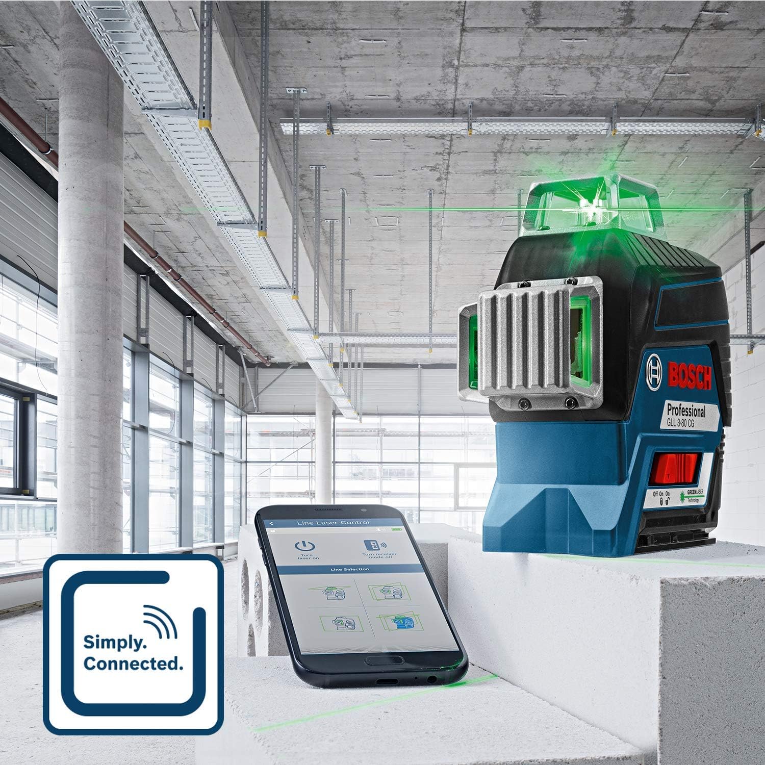Bosch Professional 12V Line Laser System GLL 3-80 CG (2 x 12 V batteries. charger. green laser. with dedicated mobile app. support. range: up to 30 m. in L-BOXX)