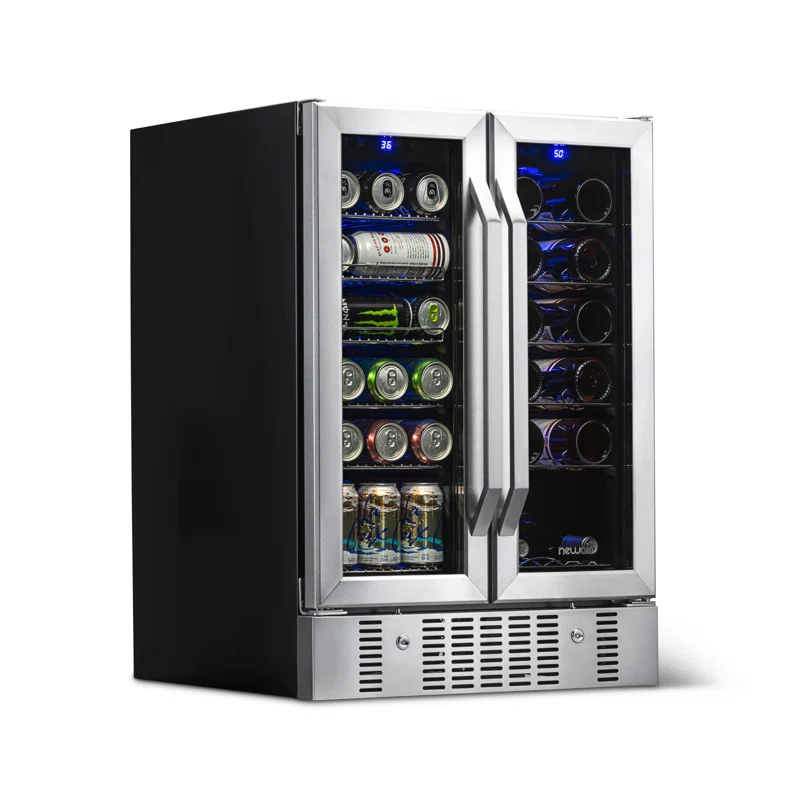 Newair 24 Built-in Dual Zone 18 Bottle and 58 Can Wine and Beverage Fridge in Stainless Steel