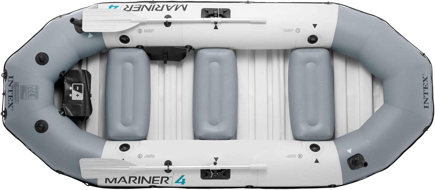 Intex Mariner 4 Set Bateau Gonflable Adulte Unisexe. Gris et Rouge. 328cm x 145cm x 48cm