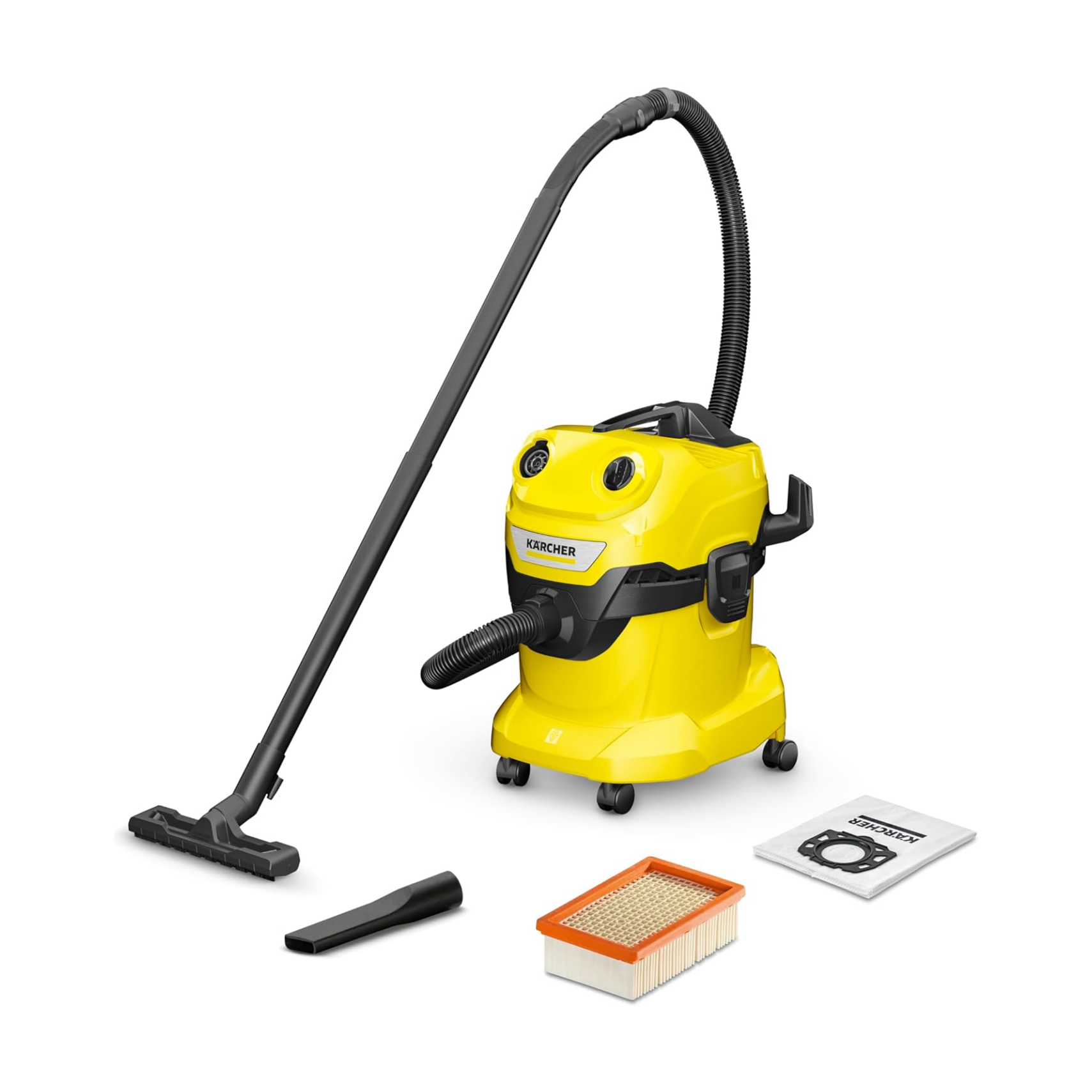 Kärcher Aspirateur Eau et Poussières WD 4 V-20/5/22, Puissance : 1000W, Cuve Polypropylène : 20L, Flexible d'Aspiration : 2,2m, Soufflerie, Filtre Plissé Plat, Suceurs Sol Fentes, Sachet Filtre Ouate